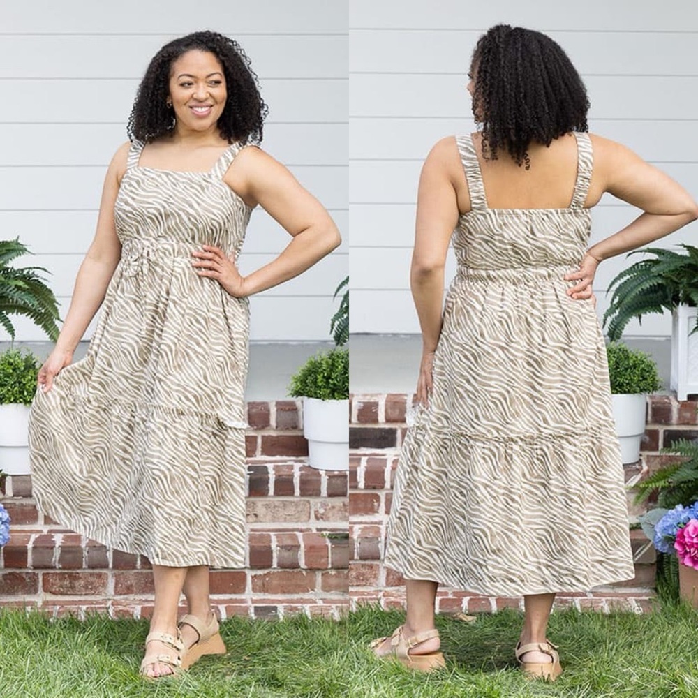 Cactus + Pearl Tiered Linen Blend Zebra Print Sundress M